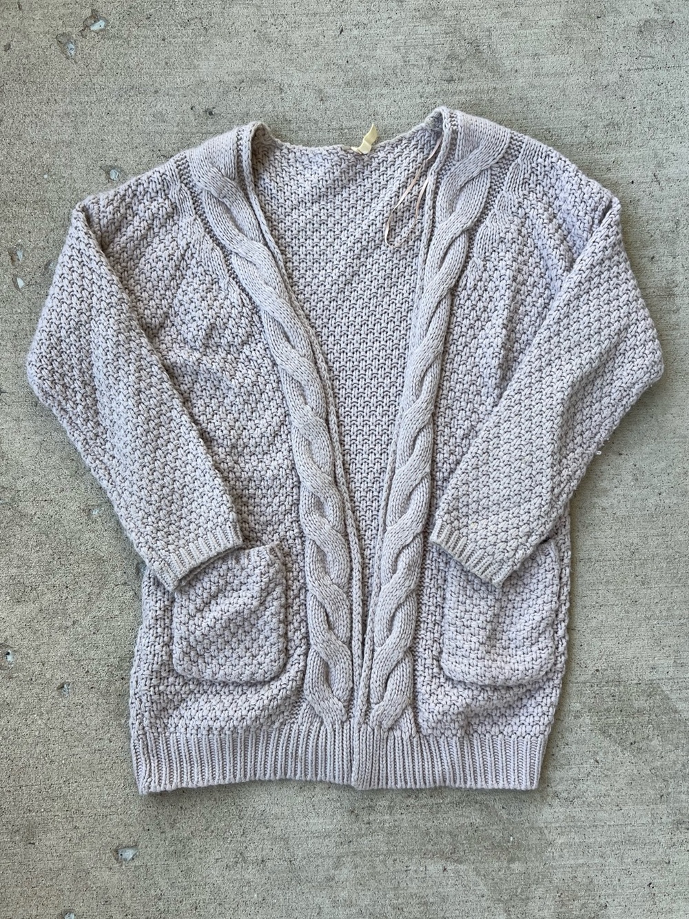 Wishlist Cable Knit Open-Front Cardigan - Light Taupe